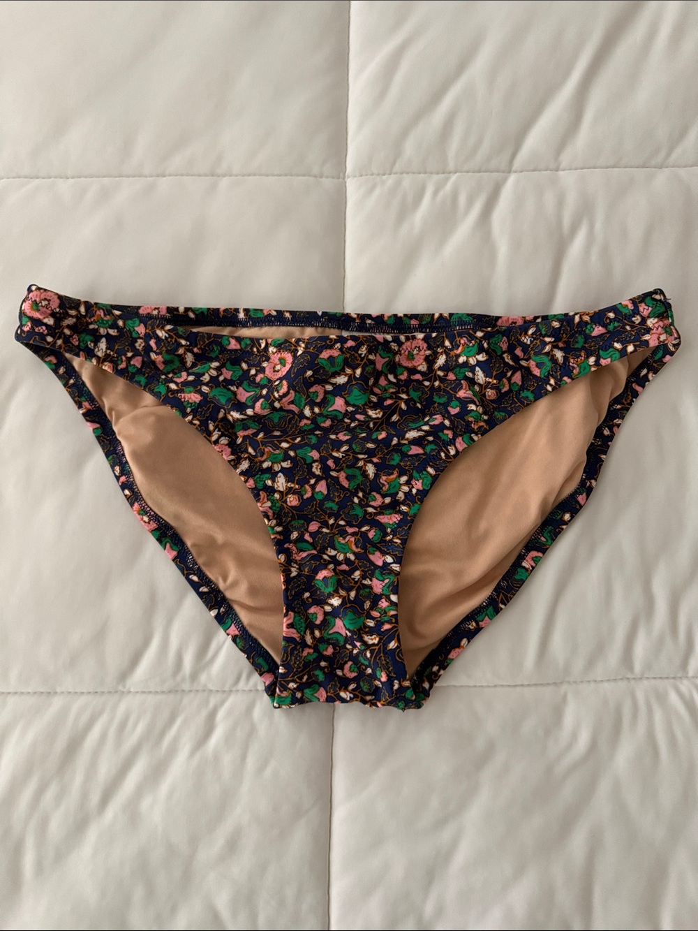 J. Crew Navy Floral Bikini Bottoms with Pink and Green Accents
